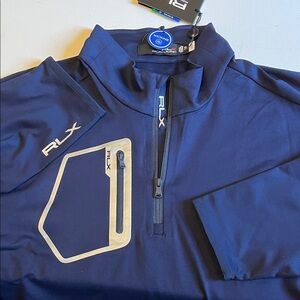 RLX Ralph Lauren 1/4 Zip Pullover Shirt Mens XXL Blue Wicking Pocket NWT $148